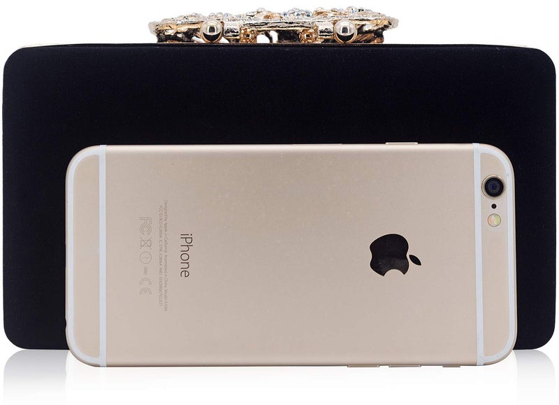 DEXMAY DM Dexmay Unique Velvet Clutch with Rhinestone Crystal Butterfly Clasp Women Evening Bag for Formal Party Black - Image 2
